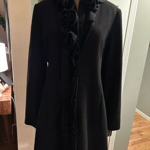 Elegant Black Coat with Ruffle Detail